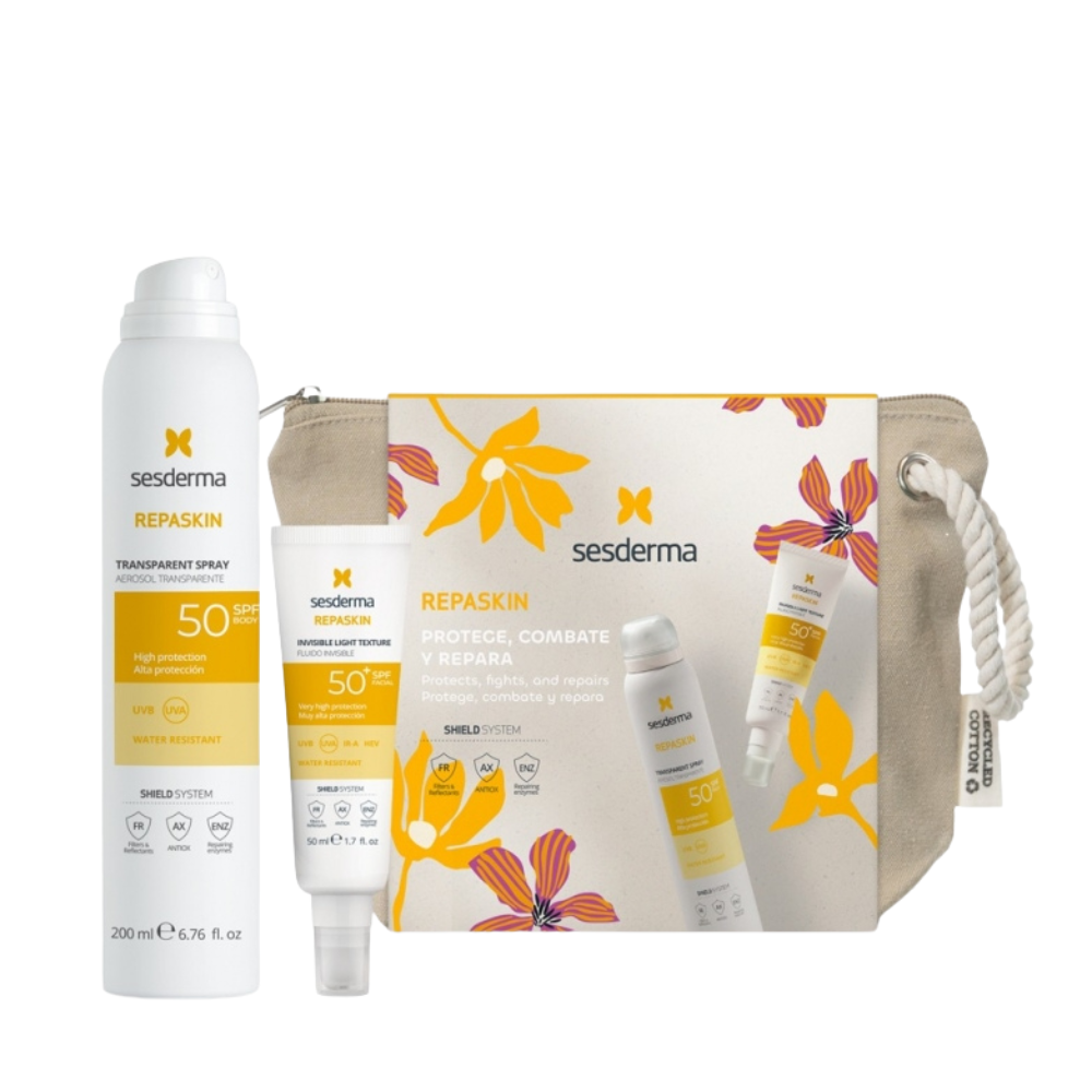 Set Sesderma: Repaskin Transparent, Hydrating & Protecting, Sunscreen Spray, SPF 50, 200 ml + Repaskin, Protecting & Repairing, Before Sun Exposure, Fluid, For Face, SPF 50, 50 ml