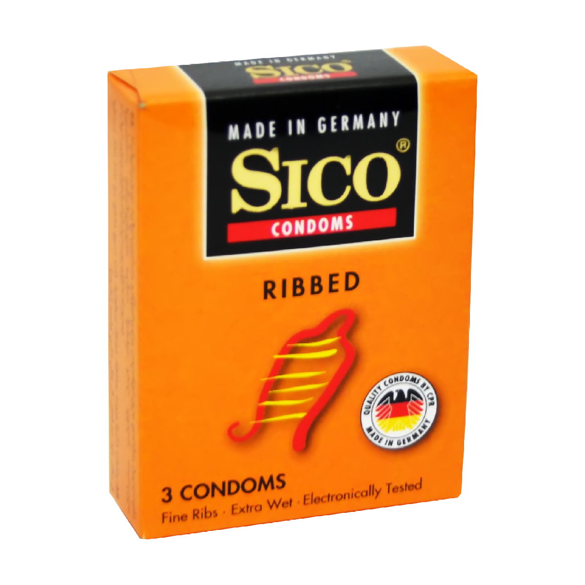 Setzen, Sico, Sico, Ribbed, Männliche Kondome, Regular Fit, Latex, 3 stk, *Tester