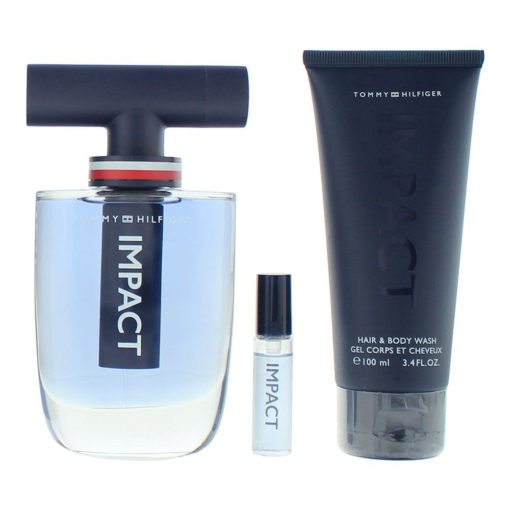 Tommy Hilfiger Impact Set für Herren, Eau de Toilette und Duschgel, 100 ml + 4 ml + 100 ml