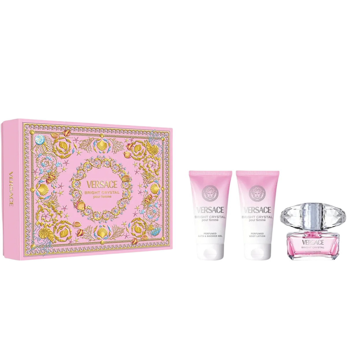 Set Versace: Bright Crystal, Eau De Toilette, For Women, 50 ml + Bright Crystal, Shower Gel, 50 ml + Bright Crystal, Hydrating, Body Lotion, 50 ml