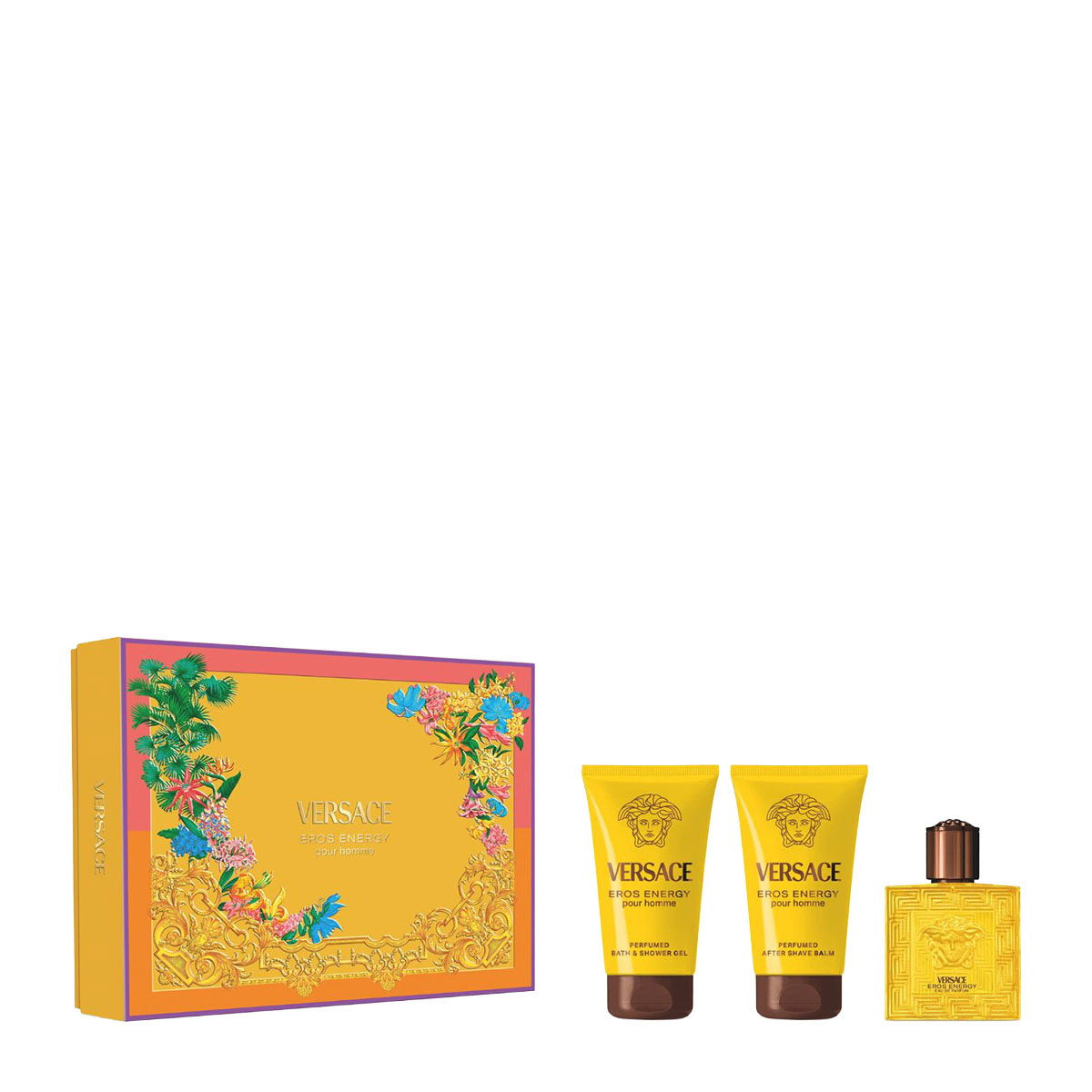 Versace Eros Energy Geschenkset für Herren mit Eau de Parfum, Duschgel und After-Shave-Balsam