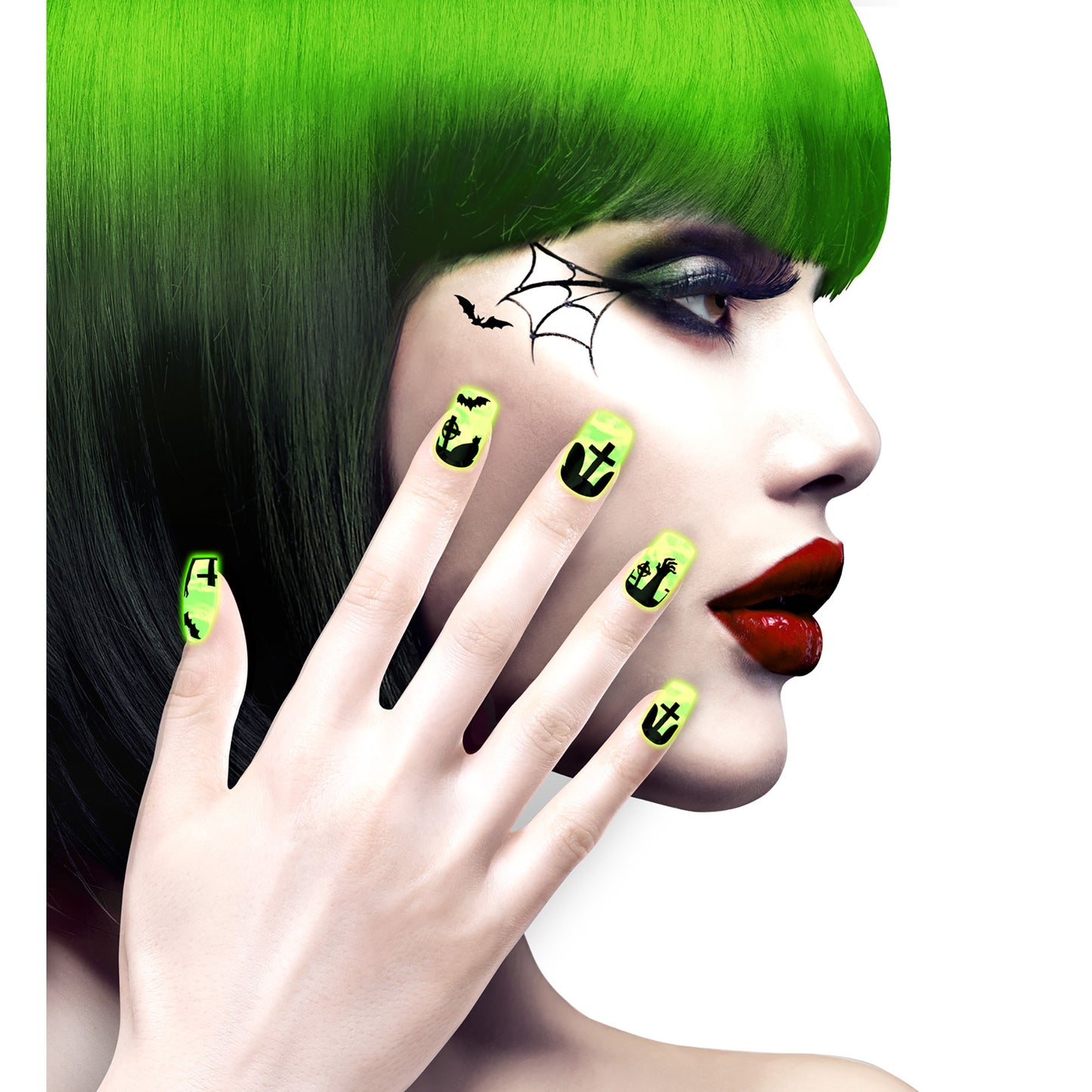 "Set von 12 SELBSTKLEBENDEN SPOOKY FINGERNÄGELN-NEON" – Ansicht 3