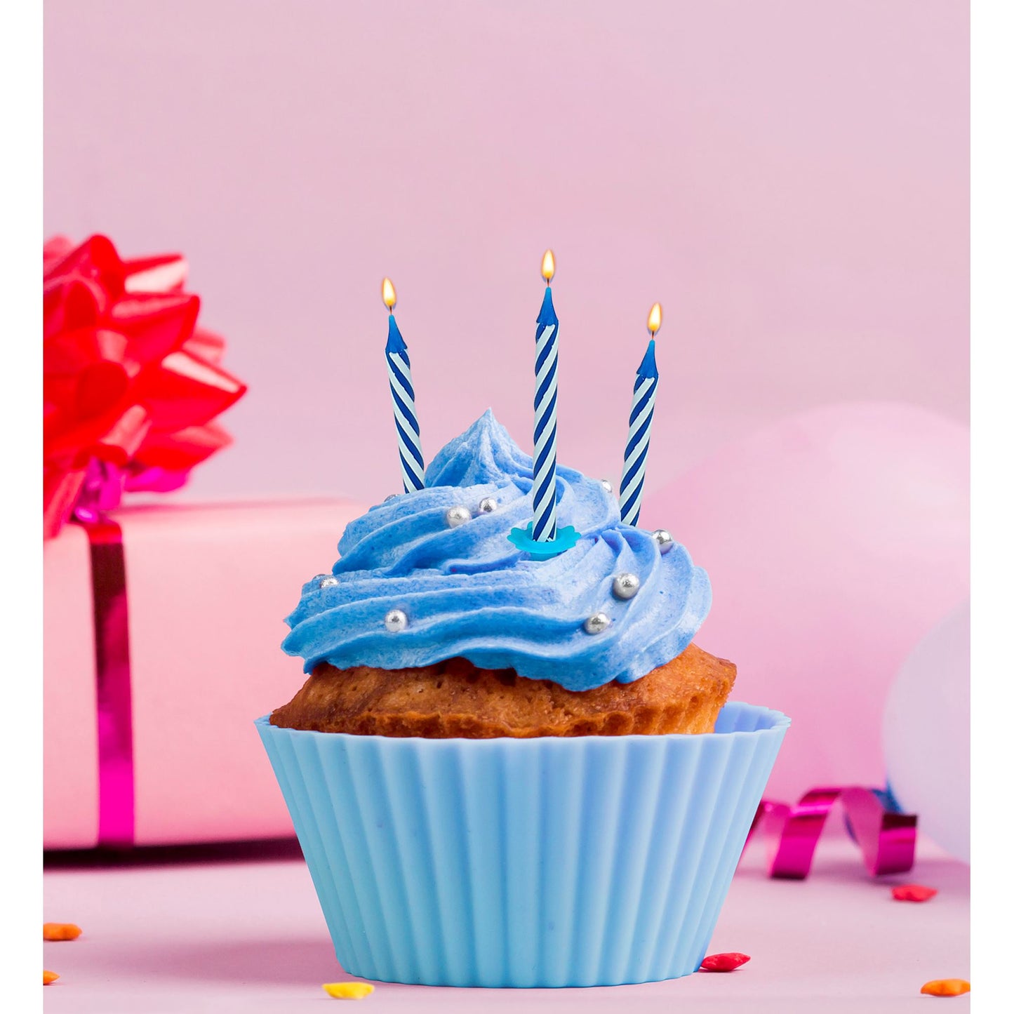 "Set von 16 KUCHENKERZEN HAPPY BIRTHDAY MIT HALTER" blau – Ansicht 3