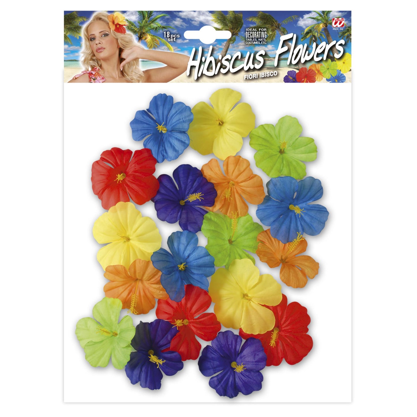 "Set von 18 HIBISKUS BLUMEN" 6 Farben sort – Detailansicht