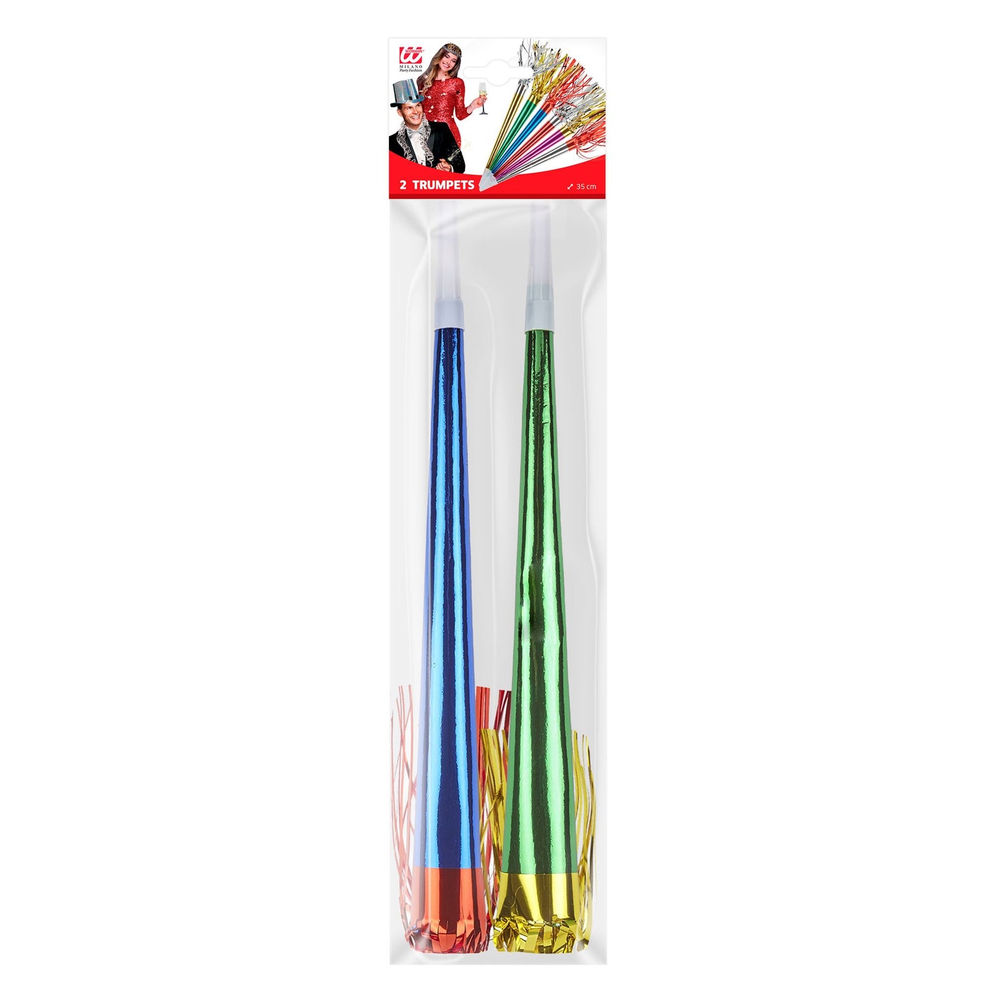 "Set von 2 TROMPETEN METALLISIERT" 35 cm ca – Detailansicht