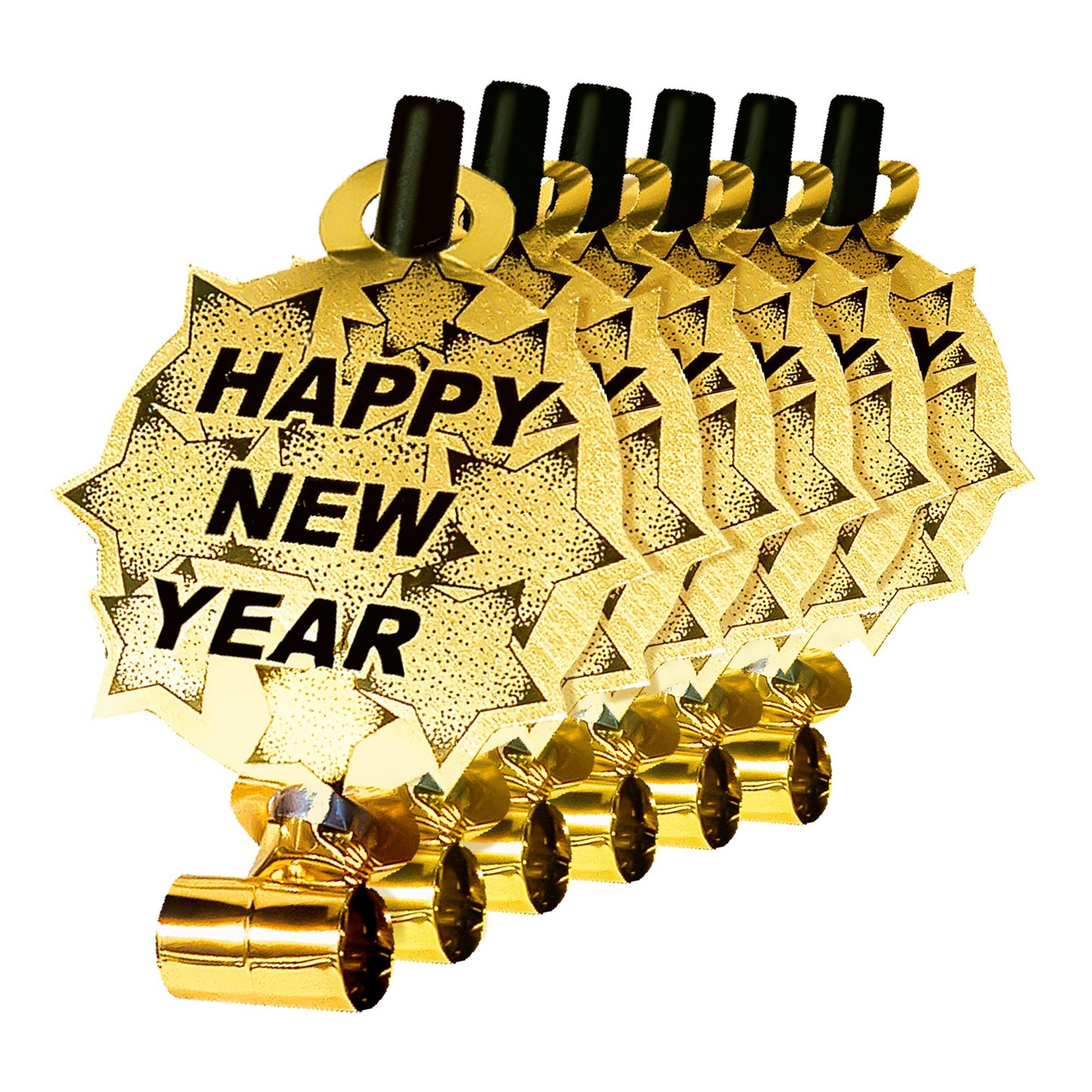 "Set von 6 LUFTRÜSSELN MIT TON HAPPY NEW YEAR GOLD" – Vorderansicht