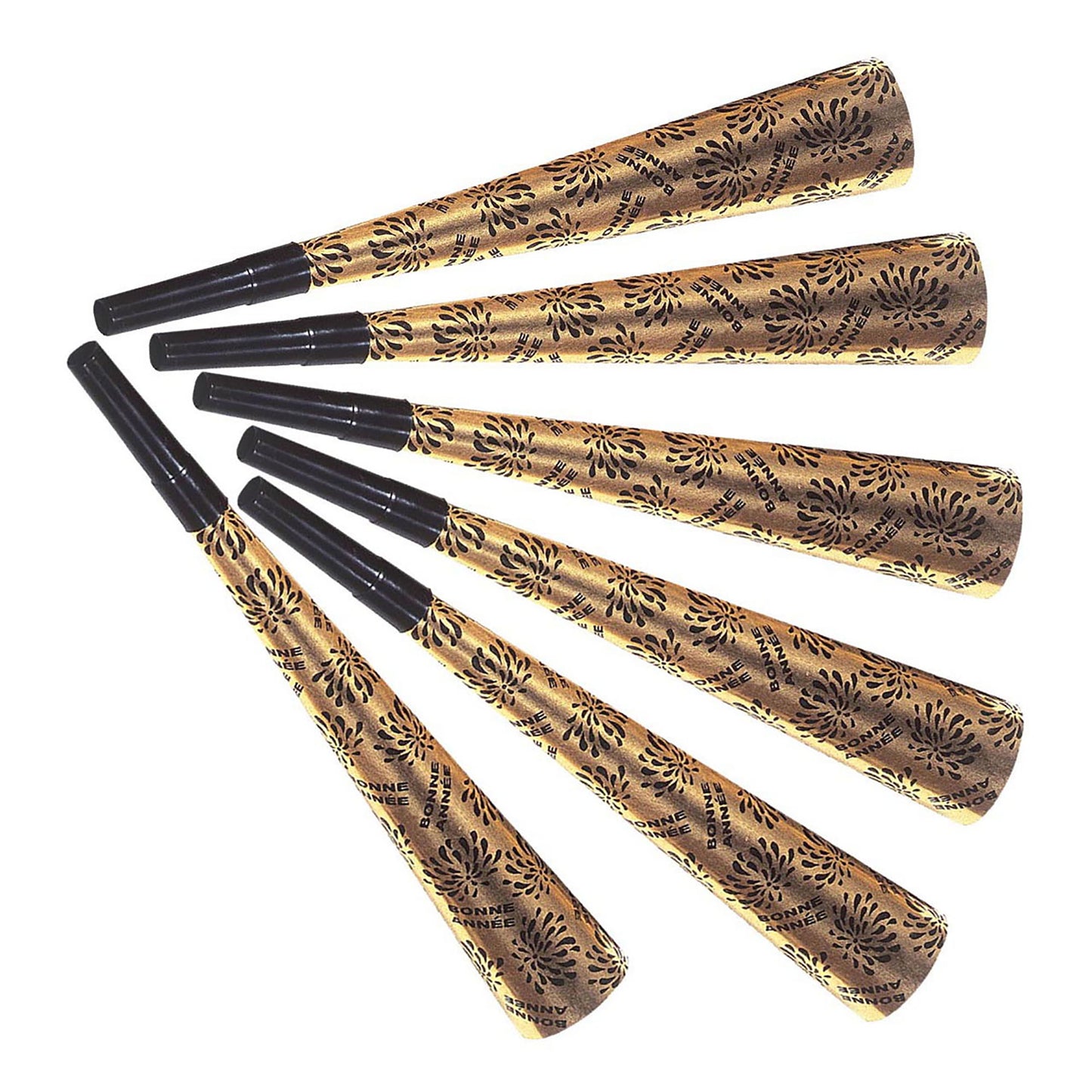 "Set von 6 TROMPETEN BONNE ANNÉE GOLD" 25 cm – Vorderansicht