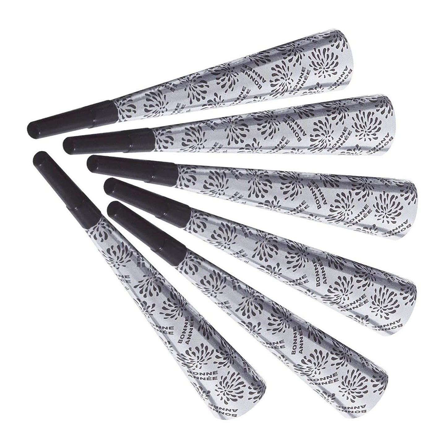 "Set von 6 TROMPETEN BONNE ANNÉE SILBER" 25 cm – Vorderansicht