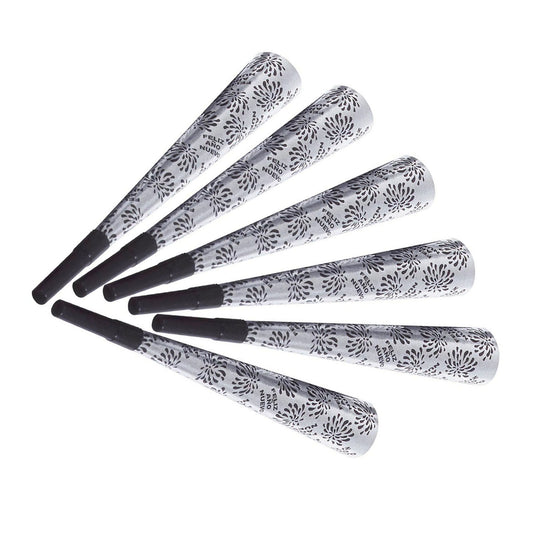 "Set von 6 TROMPETEN FELIZ AÑO NUEVO SILBER"25 cm – Vorderansicht