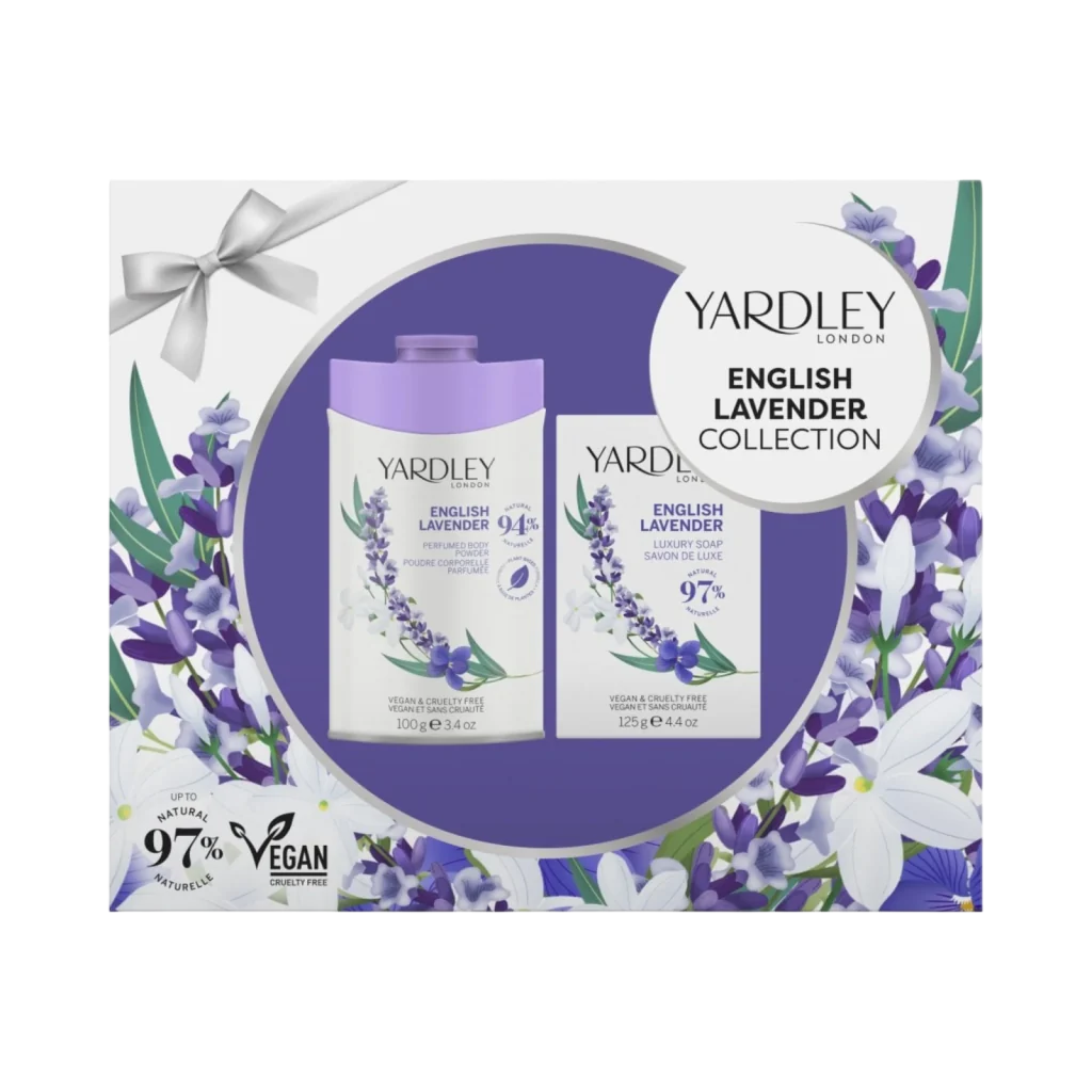 Set Yardley: English Lavender, Body Powder, 100 g + English Lavender, Cleansing & Moisturising, Scented Soap Bar, 125 g