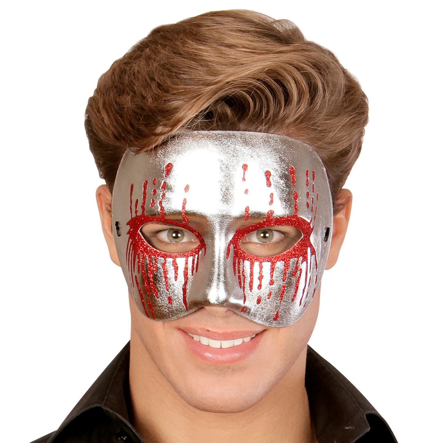 "SILBERNE PSYCHOMASKE UNISEX MIT BLUTIGEN AUGEN IN ROTEM " – Ansicht 4