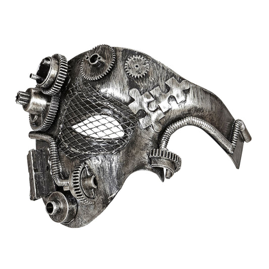 "SILBERNE STEAMPUNK HALBMASKE" – Vorderansicht