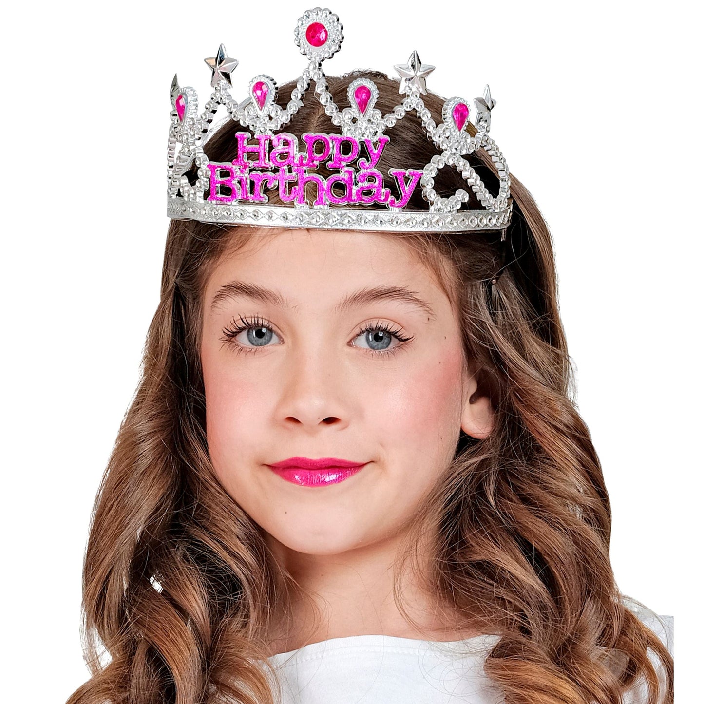 "SILBERNES HAPPY BIRTHDAY DIADEM MIT ROSA SCHMUCKSTEINEN" – Ansicht 4