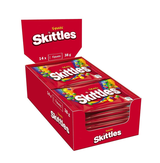 Skittles Kaudragees Fruits 14x 38g - Fruchtbonbons Packung – Produktansicht