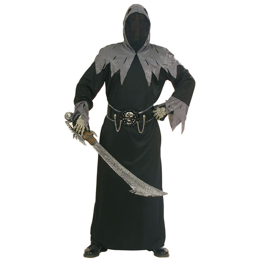 "SKULL WARLORD" (Robe mit Kapuze und Maske mit unsichtbarem Gesicht, Gürtel mit 3D Schnalle und Ketten) – Vorderansicht