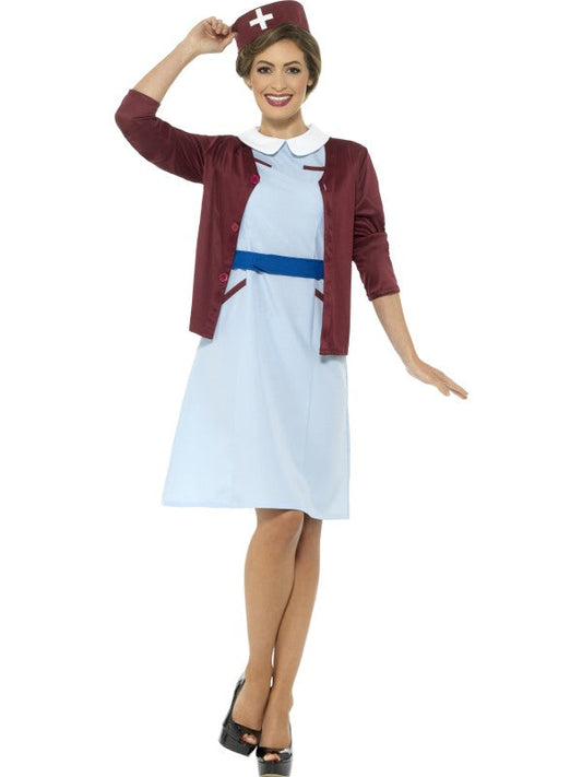 Smiffys 1950er Vintage Krankenschwester Kostüm – Blaues Kleid & Hut - Fasnacht24.ch