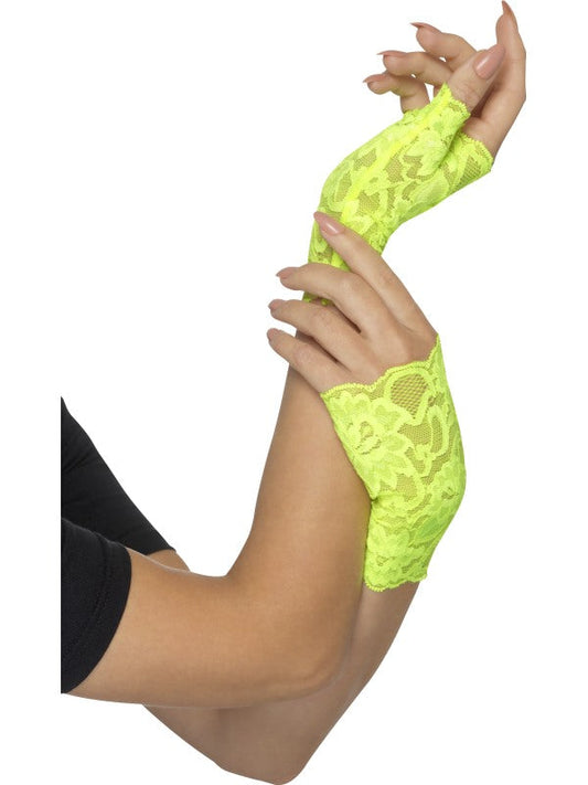 Smiffys 80er Neon Grüne Fingerlose Netz Handschuhe – Retro Style - Fasnacht24.ch
