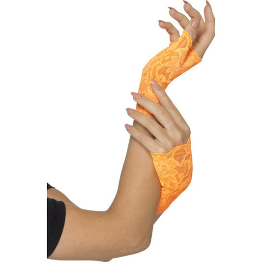 Smiffys 80er Orange Spitzenhandschuhe – Damen Einheitsgrösse - Fasnacht24.ch