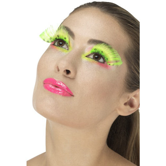 Smiffys 80er Polka Dot Wimpern Neon Grün UV-Reaktiv mit Kleber
