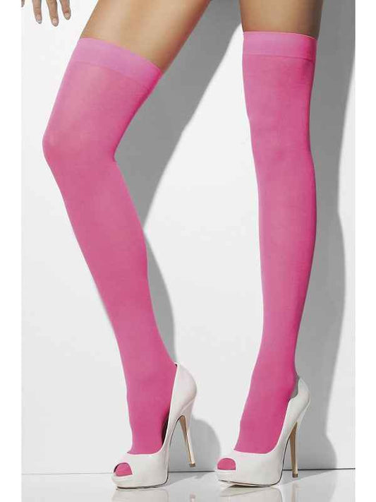 Smiffys Neon Pink blickdichte halterlose Strümpfe Damenmode – Produktansicht