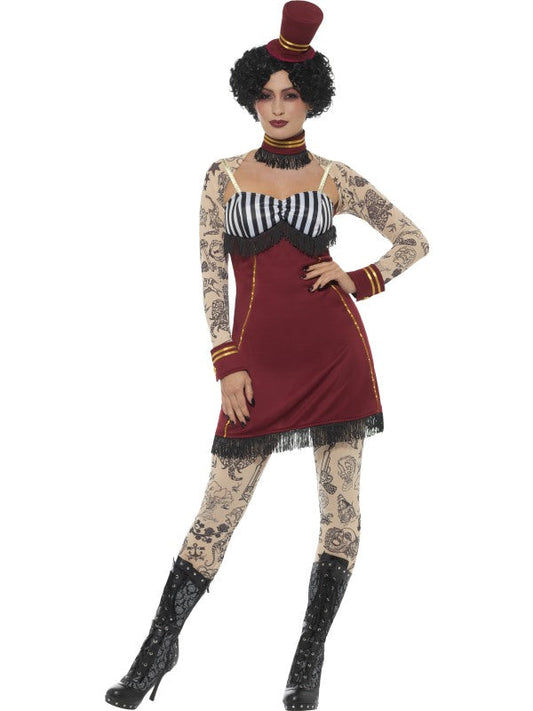 Smiffys Circus Tattoo Lady Damenkostüm – Rotes Kleid & Accessoires – Produktansicht
