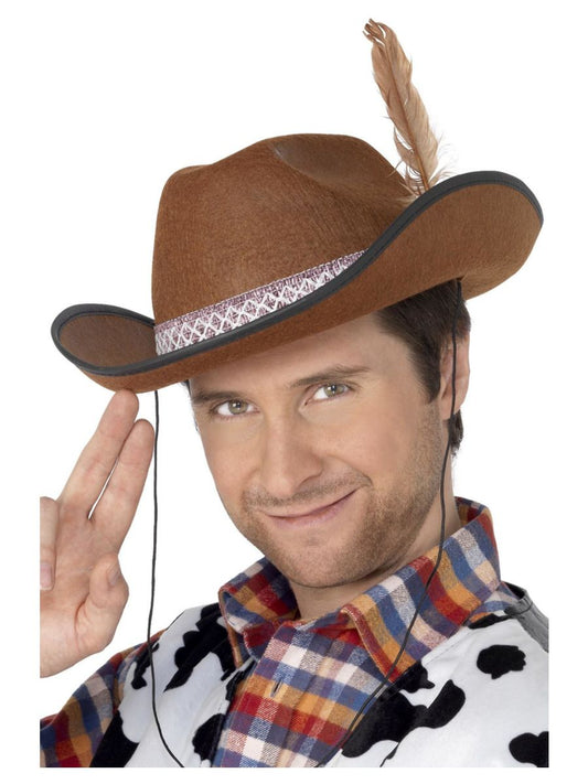 Western Hut Braun – Smiffys Cowboy Hut Aus Filz Mit Feder - Fasnacht24.ch