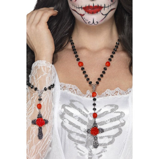 Smiffys Day of the Dead Schmuck Set – Halskette & Armband mit Rosen-Kreuz