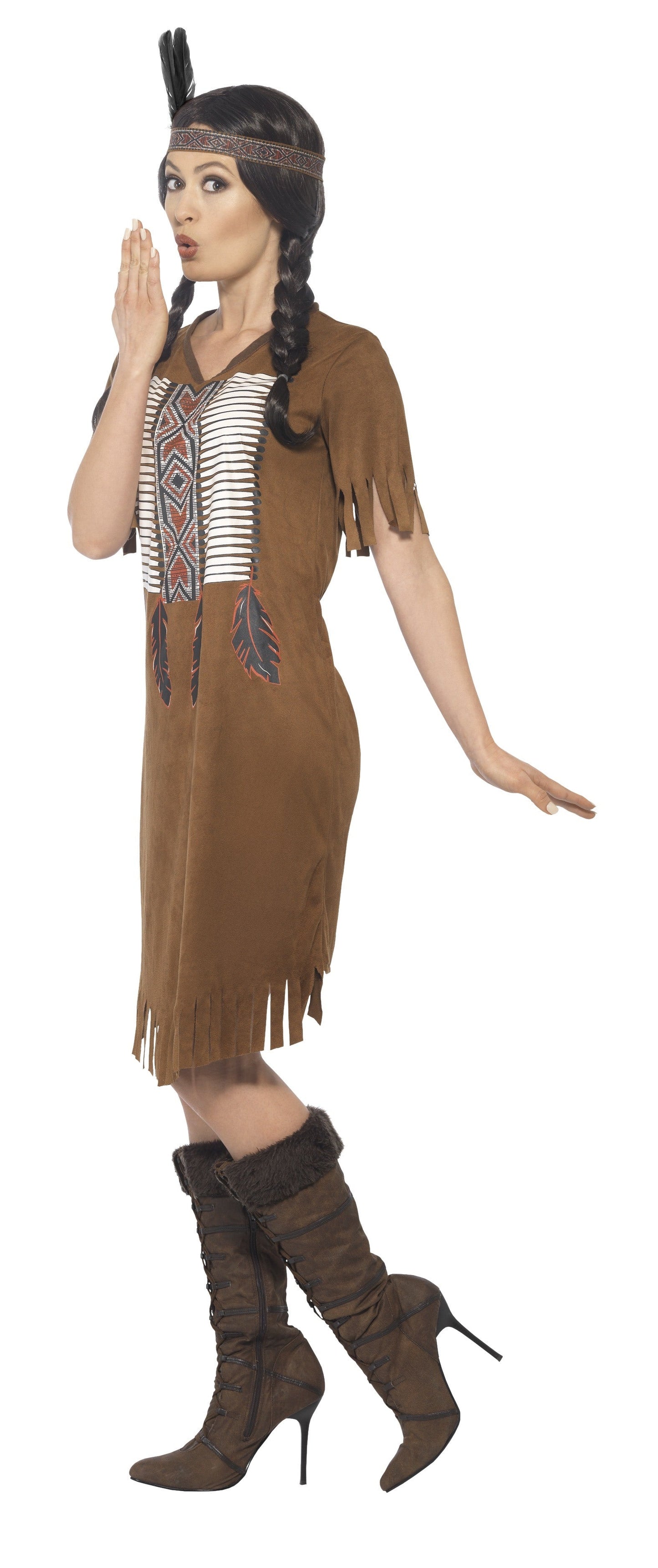 Smiffys Devaki Indianer Damenkostüm – Braun Mit Federn Und Fransen - Fasnacht24.ch