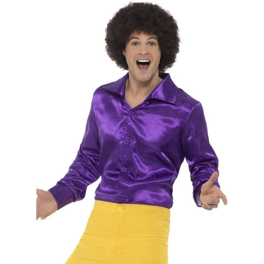 Disco Star Herrenhemd – Smiffys Lila Glänzendes Partyhemd