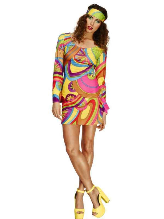 Smiffys 60s Flower Power Damen Minikleid Kostüm Bunt – Produktansicht
