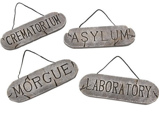 Smiffys Hängende Halloween Schilder – 4-teilige Graue Halloween Dekoration 30x9,5cm