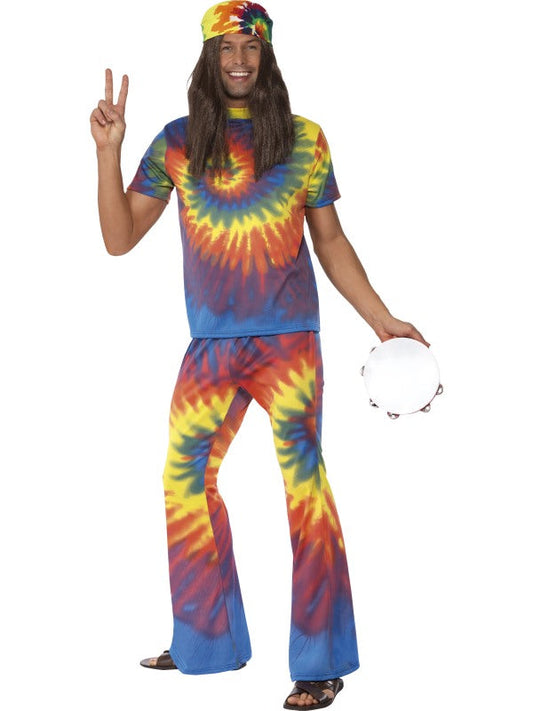 Smiffys Hippie Kostüm – Rainbow-Man 70er Jahre Tie-Dye & Schlaghose - Fasnacht24.ch
