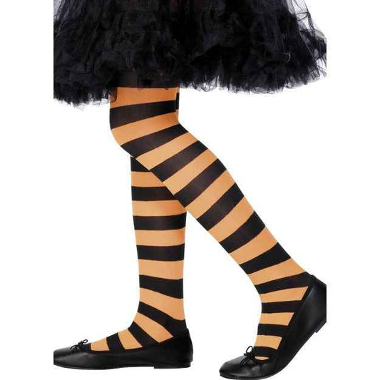 Smiffys Kinderstrumpfhose Orange Schwarz gestreift 6-12 Jahre für Mädchen bei fasnacht24.ch