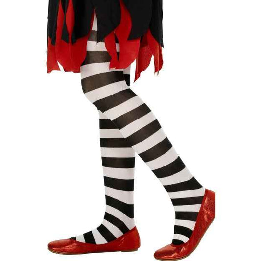 Smiffys Kinder Gestreifte Strumpfhose Weiss-Schwarz Grösse 8-12 Jahre - Fasnacht24.ch
