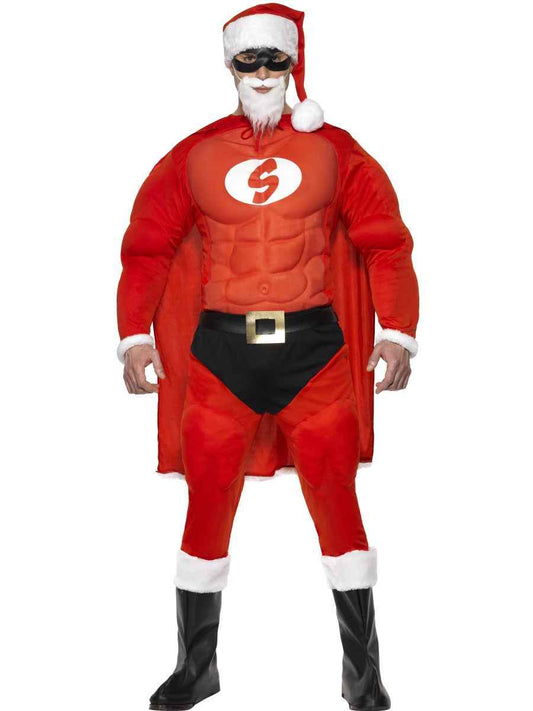Smiffys Super Santa Kostüm Herren Rot Polyester mit Maske und Cape - Fasnacht24.ch – Produktansicht