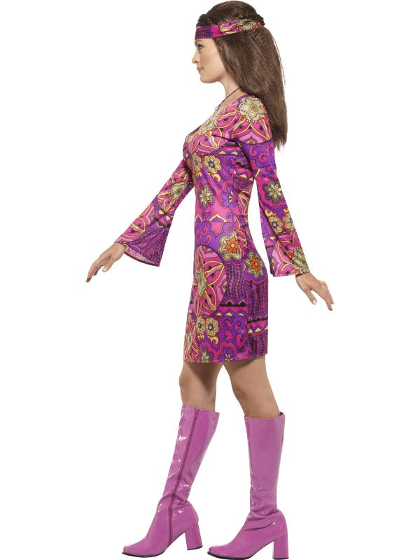 Smiffys Hippie Kostüm Damen Mayra – Pink-Violettes Kleid mit Glockenärmeln - Fasnacht24.ch