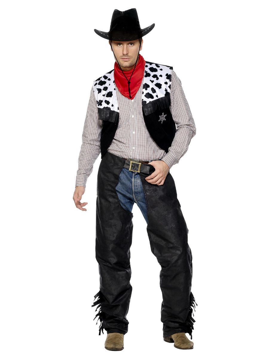 Smiffys Cowboy Kostüm – Schwarze Leder-Chaps & Weste mit Fransen - Fasnacht24.ch