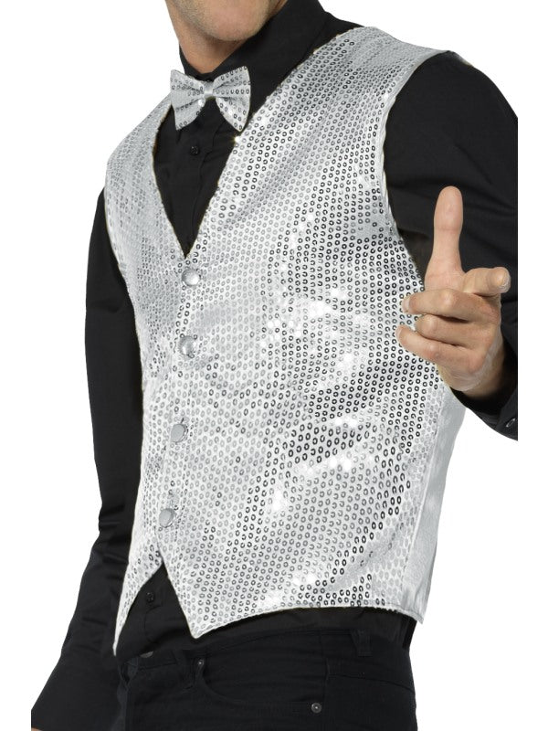 Pailletten Weste Silber – Smiffys Unisex Sequin Vest - Fasnacht24.ch