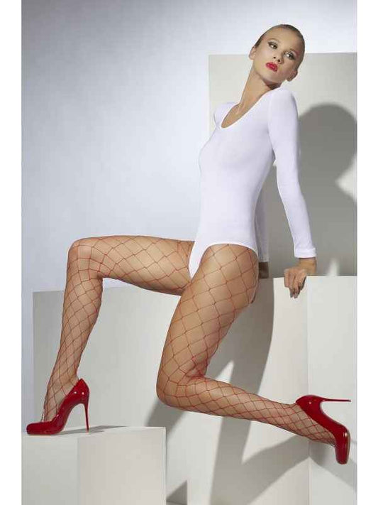 Smiffys Netzstrumpfhose Rautenmuster – Rot Fischernetz 80 DEN - Fasnacht24.ch