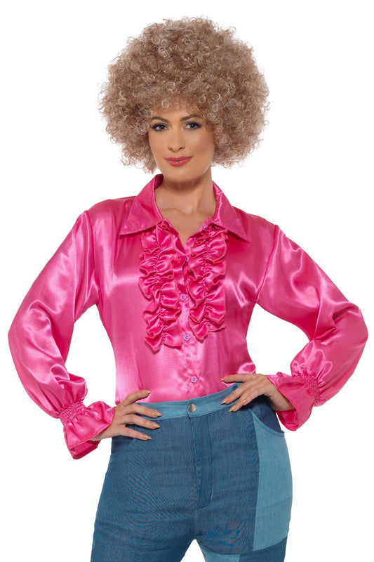 Smiffys Satin Rüschenhemd Damen Pink elegantes Top – Produktansicht