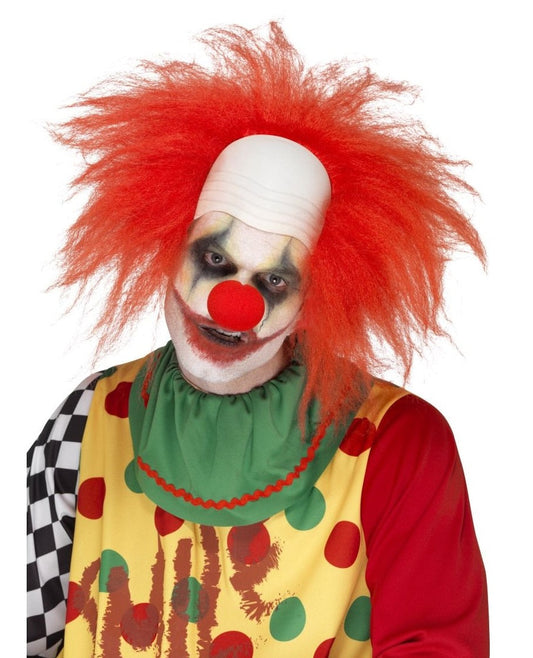 Smiffys Psycho Clown Wig – Rote Haar-Ring & Glatze Latexkappe