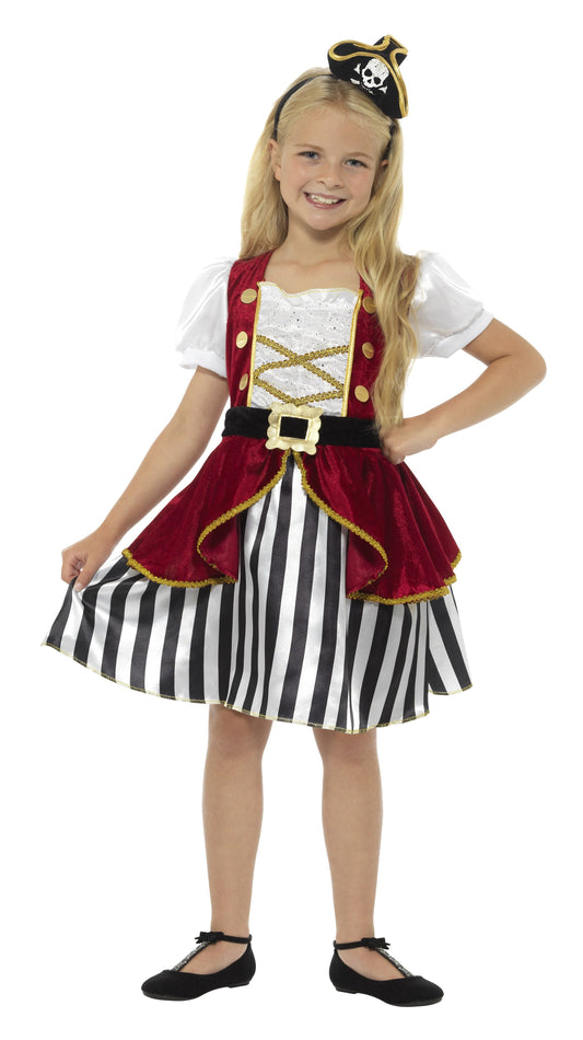 Smiffys Smilla Piratenbraut Kinderkostüm mit gestreiftem Kleid & Hut – Produktansicht