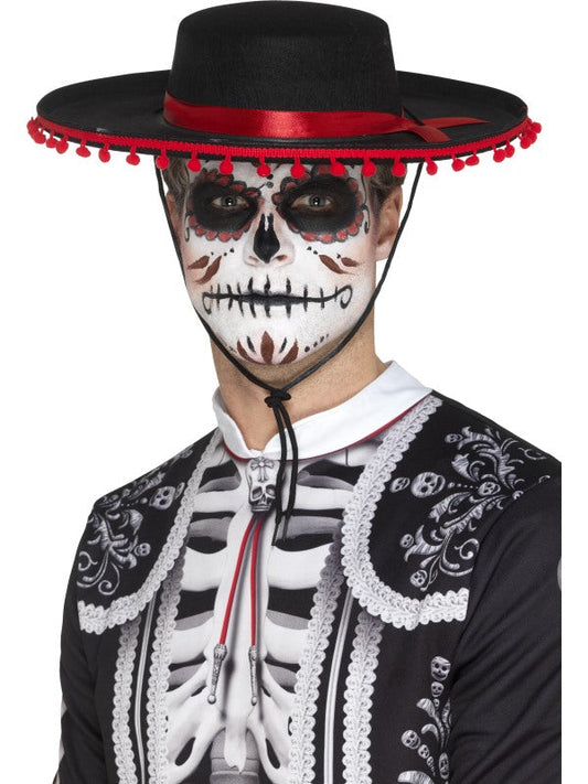 Smiffys Day of the Dead Senor Hut schwarzer Filz mit rotem Band
