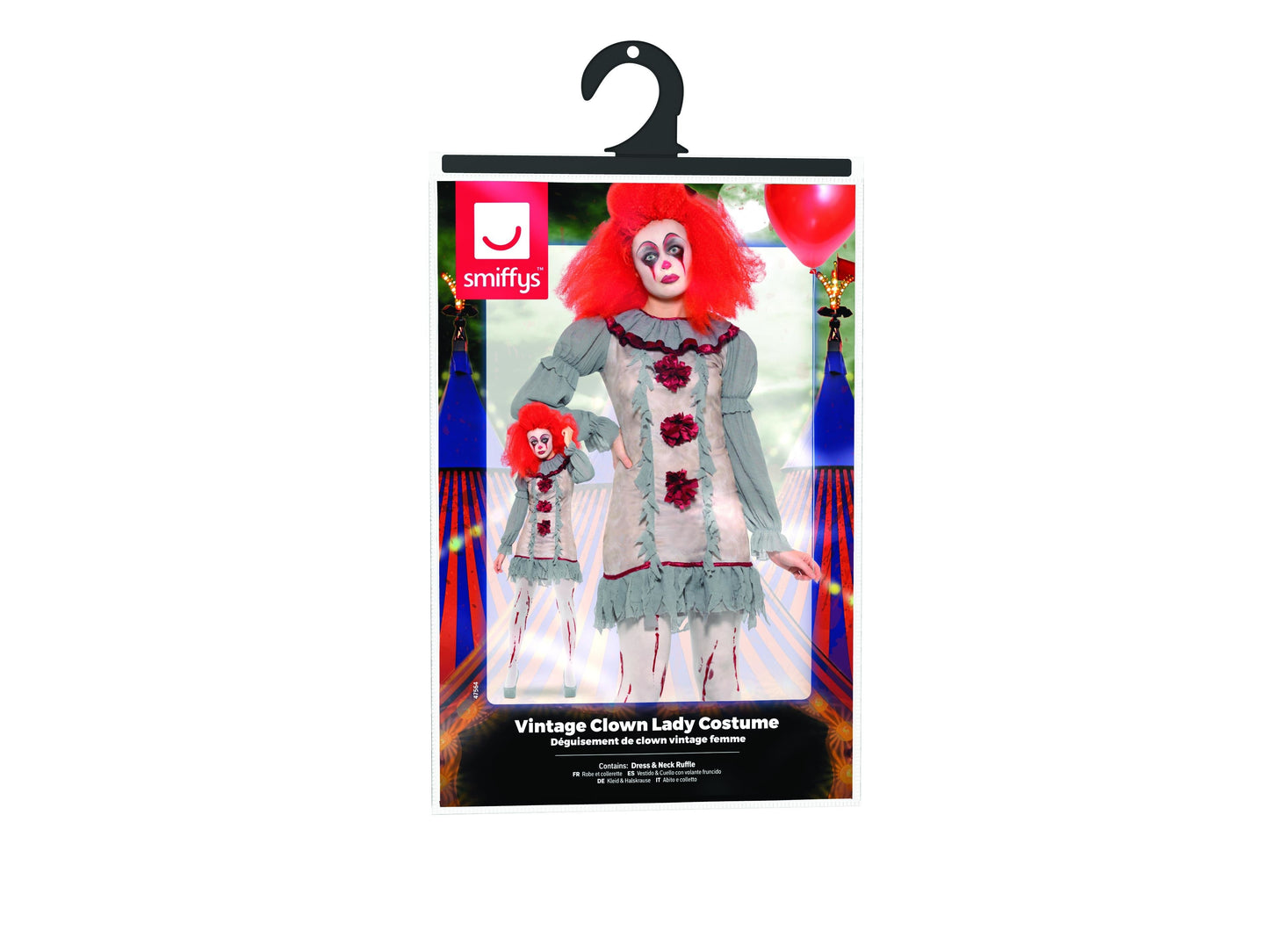 Smiffys Vintage Horror Clown Kostüm Damen – Grau-Rot Retro - Fasnacht24.ch