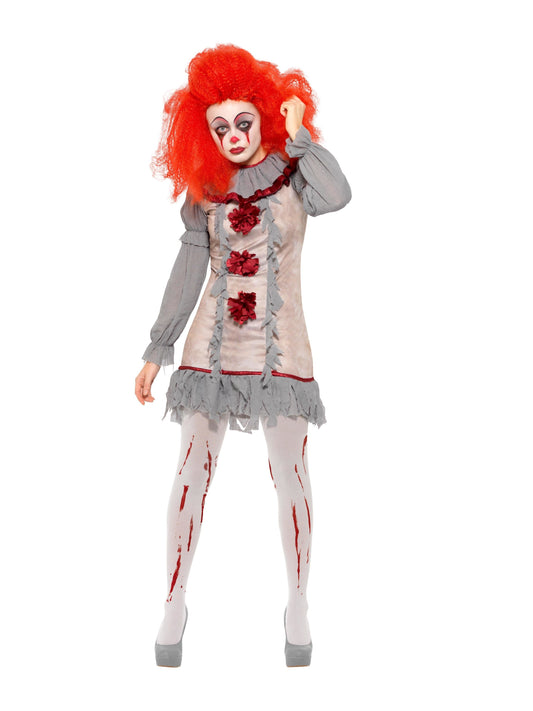 Smiffys Vintage Horror Clown Kostüm Damen – Grau-Rot Retro - Fasnacht24.ch