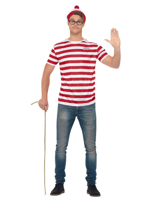 Wo Ist Walter Kostüm Set Herren – Smiffys Rot-Weiß Gestreift T-Shirt - Fasnacht24.ch