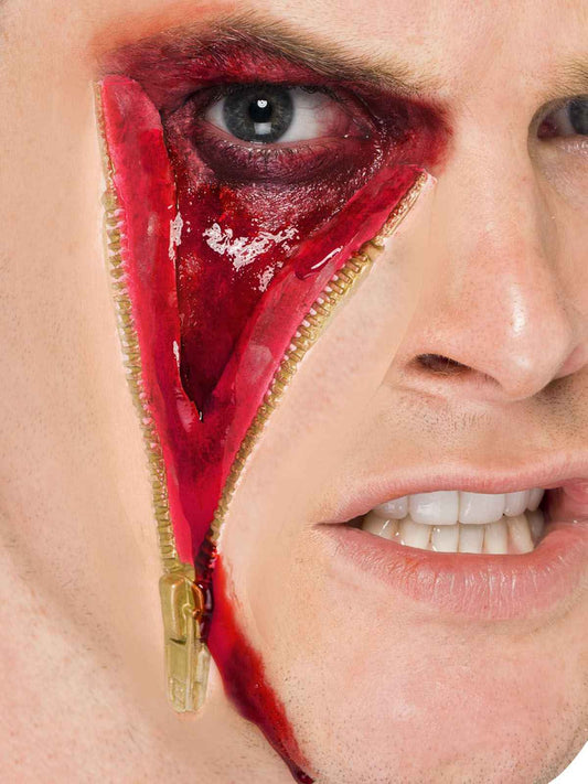 Smiffys Latex Horror Wunde Applique – Rot/Gold Zip-Gesicht - Fasnacht24.ch