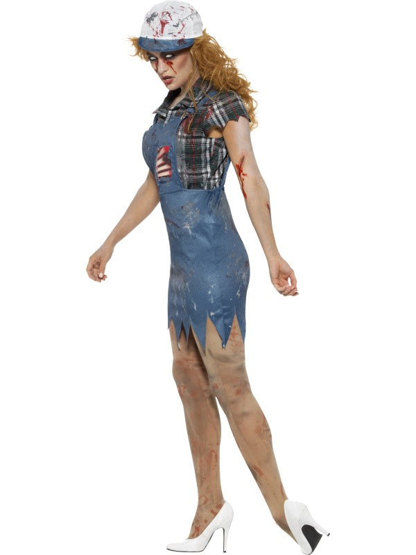 Smiffys Zombie Hillbilly Damenkostüm – Blaue Overalls mit Latex-Rippen - Fasnacht24.ch