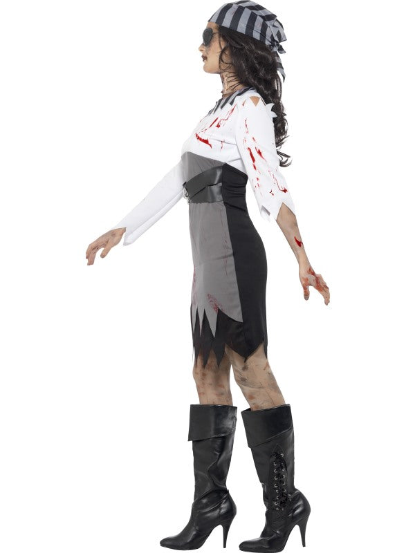 Smiffys Zombie Piratin Damenkostüm – Blutiges Grau, Größe M - Fasnacht24.ch