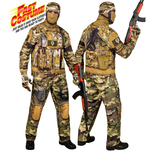 "SOLDAT FAST COSTUME" (Oberteil, Hose, Handschuhe, Maske) – Vorderansicht